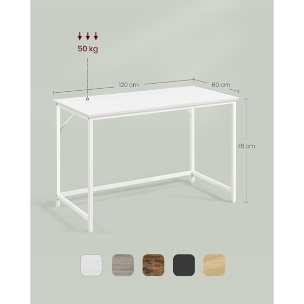 Rootz Modern Desk - Skrivebord - Studiebord - Spånplade og stål - 60 cm x 120 cm x 76 cm