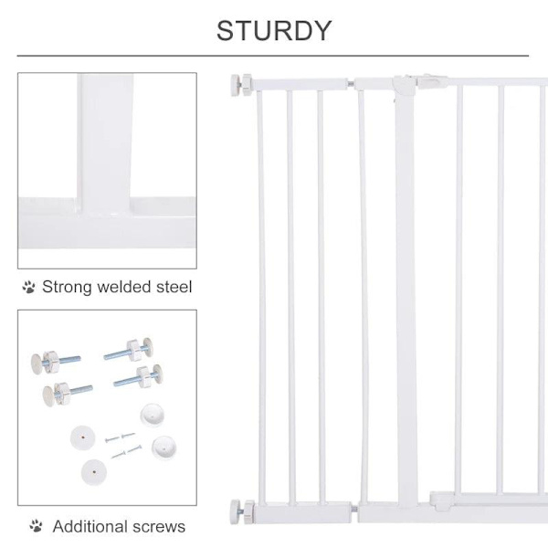 Rootz Pet Safety Gate - Dörrport - Trappport - Hundspärrport - Skyddsdörr - Metall - Vit - 76-107 x 76 cm