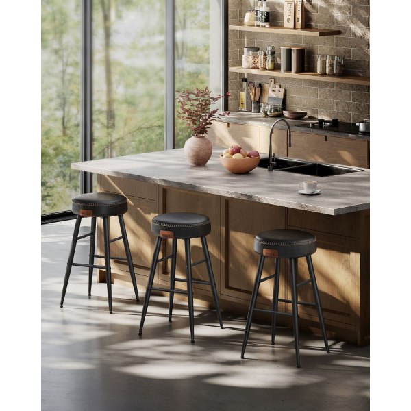 Rootz 2-delade Barstolar - Kökspallar - Counter Height Stolar - Stålstomme - Högelastiskt skum - PU syntetiskt läder - Plywood - Basic Black - 49,5 cm