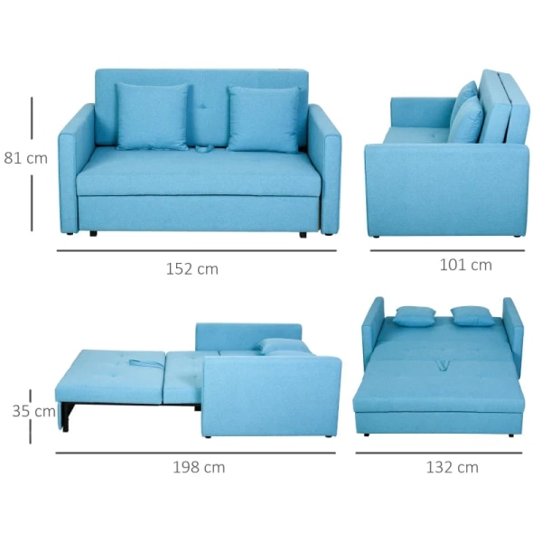 Rootz sovesofa - 2 personers sofa - Skjult opbevaringsplads - Blød polstring - Stilfuldt polybomuldsmateriale - Lyseblå - 152 x 101 x 81 cm