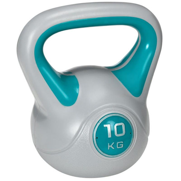 Rootz Kettlebell - 10 kg flad bund stort håndtag - Kunstlæder - Frakke Blå - 22 x 16 x 26 cm