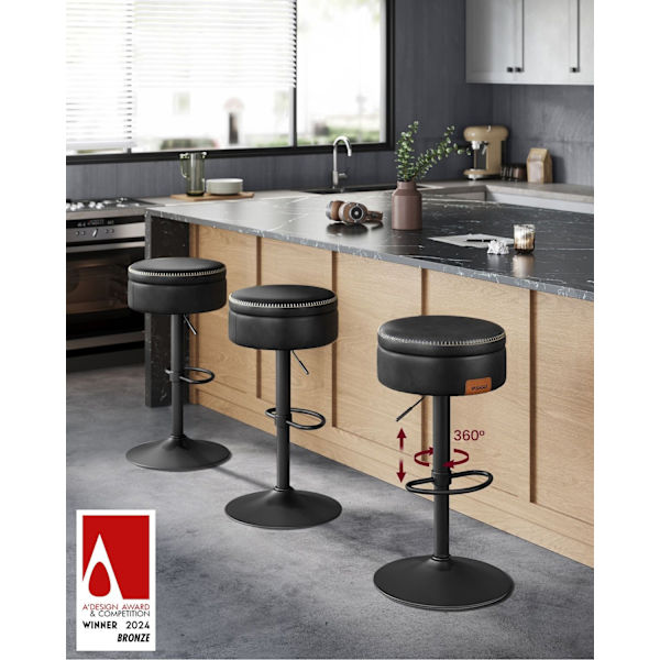 Rootz Barstol - Bänkpall - Vridbar pall - Bekväma sittplatser - 41cm x 41cm x (61,5-81cm) - Bläcksvart