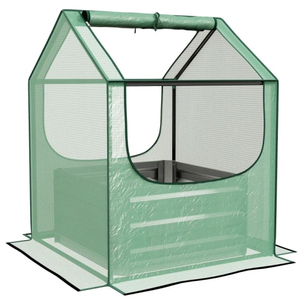 Rootz Mini Greenhouse - Litet växthus - Kallram - Galvaniserad växtlåda - Rulldörrar - Grön - 70 x 70 x 90cm