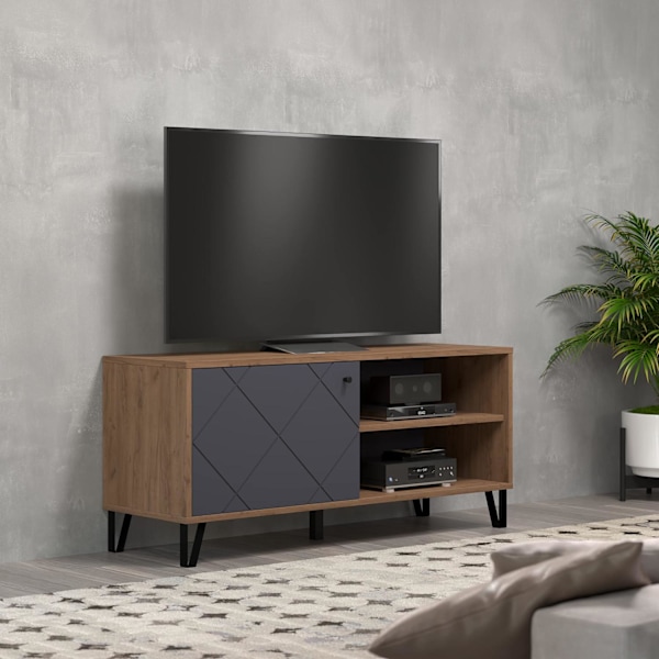 Rootz TV Lowboard - Television Stand - Media Console - Entertainment Center - TV Cabinet - Display Unit - Storage Shelf - Oak Kraft Gold/Graphite - 12