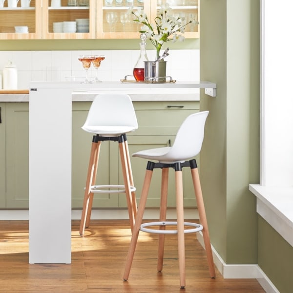Rootz Justerbart Barbord - Spisebord - Vægmonteret bord - MDF Konstruktion - Pladsbesparende Design - Justerbar Højde - Nem montering - Hvid - 110cm x