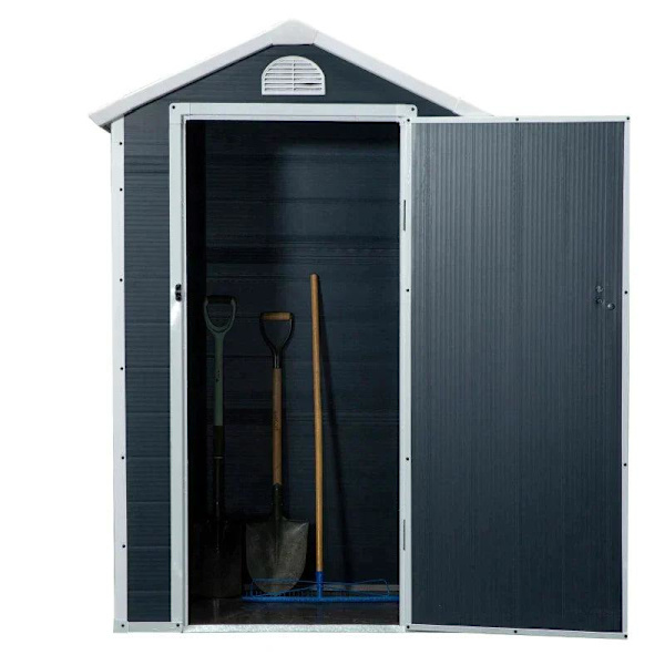 Rootz Verktygsbod - Trädgårdsskjul - Verktygsskjul - Ventilationsfönster - Penttak - Metall - Grå - 134 x 104 x 204 cm