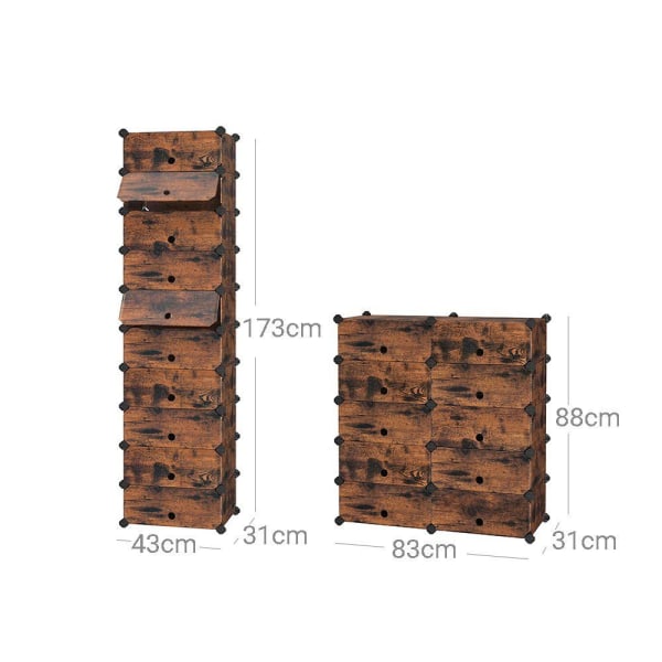 Rootz Hyllsystem - Hyllsystem med 10 fack - Vägghyllsystem - Justerbart hyllsystem - Industriellt hyllsystem - Hörnhyllsystem - Bokhyllsystem - Brun -