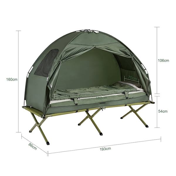 Rootz 4-i-1 campingtältsats - Pop-up-tält - Bärbar tältsäng - Utomhussäng - Slitstark Oxford-nylon - Myggskydd - Enkel montering - L194 x D87 x H165 c