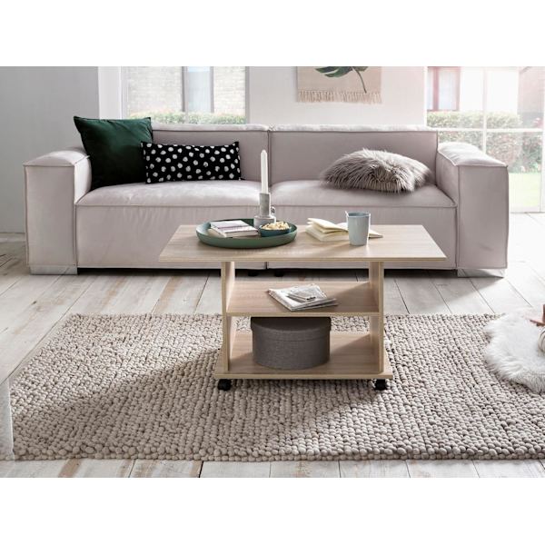 Rootz Design sofabord 95 x 51 x 54,5 cm Sonoma drejeligt med hjul - Sofabord Sofabord - Sofabord Loungebord - Sofabord med opbevaringsplads