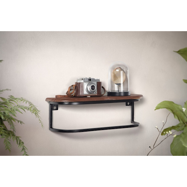 Rootz Modern Industrial Væghylde - Flydende hylde - Massivt træ - Metalramme - Opbevaringsplads - Håndlavet - Unik - 50 cm x 15 cm x 13 cm