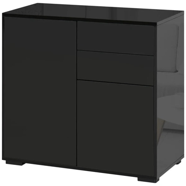 Rootz Ståskab - Skænk Kommode - Moderne Stil - 2 Skuffer - 2 Skabe - Spånplade - Sort - 79W x 36D x 74H cm