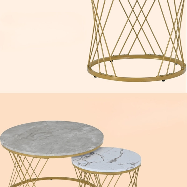 Rootz sæt med 2 moderne sofaborde - højglans marmor - indlejringsborde - 30 kg bæreevne - 70 cm x 70 cm x 45 cm