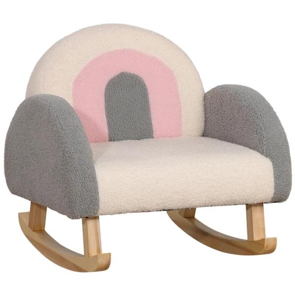Rootz gungstol för småbarn - Söt design - Fårskinnsimitation - Eukalyptusträ - Grå + Rosa + Kräm - 50 x 45 x 44cm