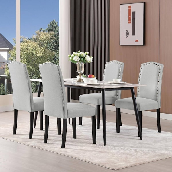 Rootz Set med 4 matstolar - Högryggsstolar - Massivträstolar - Ergonomisk design - Hållbar konstruktion - Golvskydd - Linne ljusgrå - 47cm x 103cm x 6