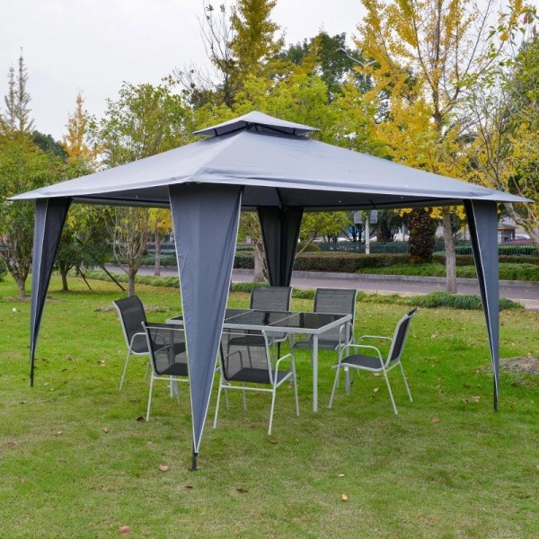 Rootz Gazebo - Festtält med dubbelt tak - Marquee Gazebo - Metall - Polyester - Grå - 3,45 x 3,45 x 2,68 m