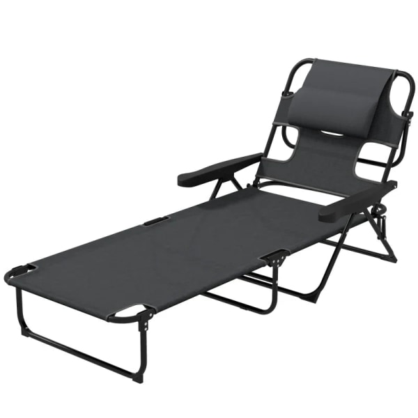 Rootz Garden Lounger - Solseng - Relax Lounger - Sammenklappelig - Vejrbestandig - Metalramme - Vandtæt - Mesh stof-polyester - Mørkegrå - 194cm x 72c