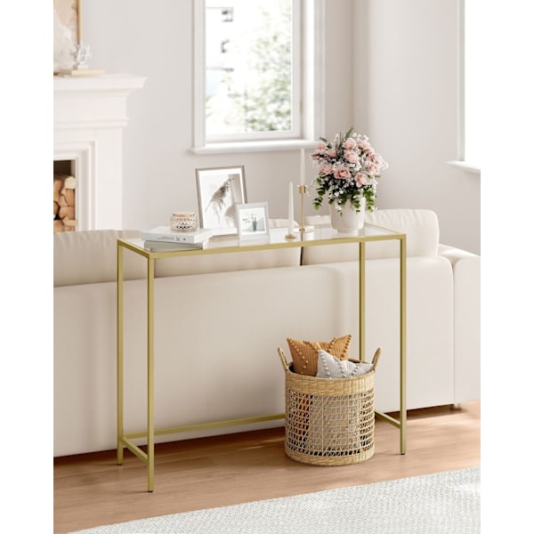 Rootz Glass Steel Console Bord - Lätt guld Transparent - Entrébord - Soffbord - Härdat glas - Robust stålstomme - Modern design - 20cm x 100cm x 80cm