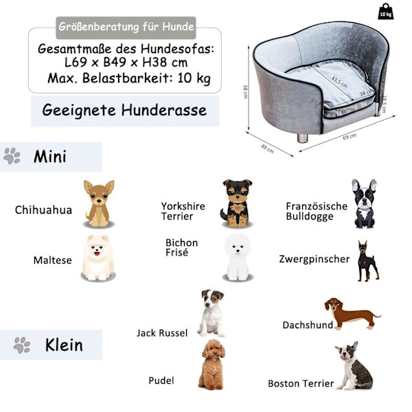 Rootz Luxury Dog Sohva - harmaa - kuusipuu, pehmo - 27,17 cm x 19,29 cm x 14,96 cm