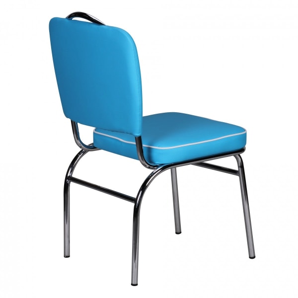 Rootz Retro Vintage American Diner Stol - Kontrasterende sømme - Komfortabel polstring - Hvid stribe - Buede fødder - 90 cm x 47 cm x 45 cm - Blå/hvid