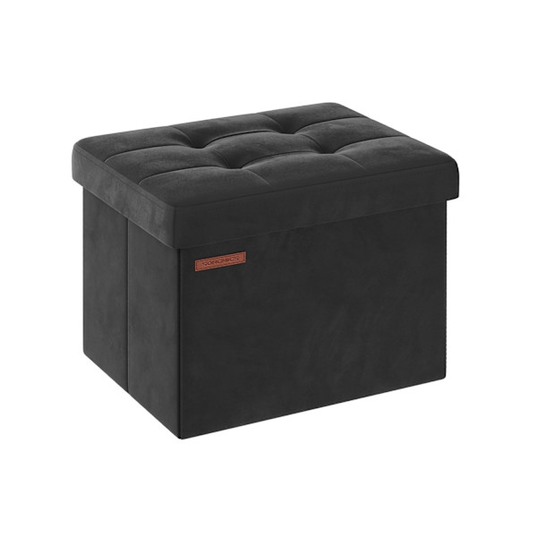 Rootz Velvet sædekiste - Opbevaring Ottoman - Polstret bænk - MDF konstruktion - 31 cm x 41 cm x 31 cm - Blæk sort - 32L Kapacitet