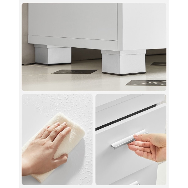 Rootz White Vask Underskab - Badeværelsesvask - Opbevaringsenhed - MDF-konstruktion - Metalhåndtag - 30 cm x 70 cm x 64 cm - 20 cm x 15 cm Hævertåbnin