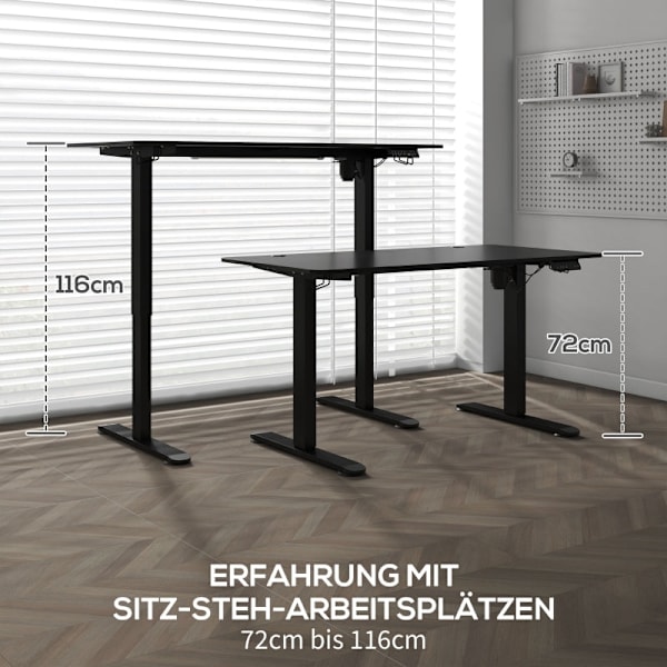 Rootz elektrisk stående skrivebord - Højdejusterbart skrivebord - Sit Stand-skrivebord - Ergonomisk arbejdsstation - 140 cm x 70 cm x 72-116 cm