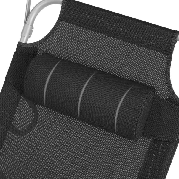 Rootz Sun Lounger - Black Metal Beach Chair - Foldbar Chaiselong - Syntetisk fiberstof - 53 cm x 193 cm x 29,5 cm - Let og holdbar - Max belastningska