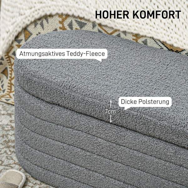 Rootz Vadderad sängbänk - Förvaring Ottoman - Fönstersäte - 100 % polyester - Eucalyptus träram - 116cm x 41cm x 40,5cm