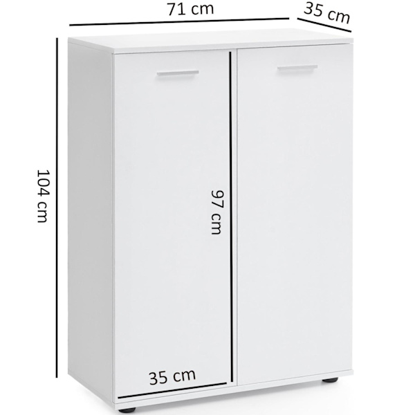 Rootz kommode med 2 låger 71x104x35cm multifunktionsskab træ hvid - Entreskab lyst moderne - Skab lille - Skænk mat skænk - Kommode hallmøbler