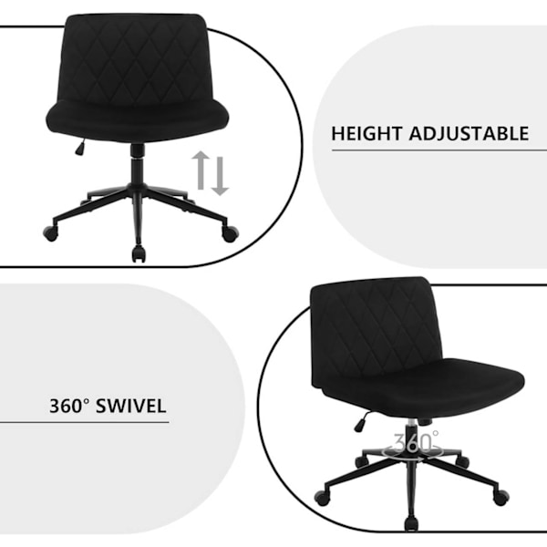 Rootz Velvet Office Chair - Armless Chair - Cross-Side Chair - Ergonomisk - 64cm x 50cm x 80-88cm