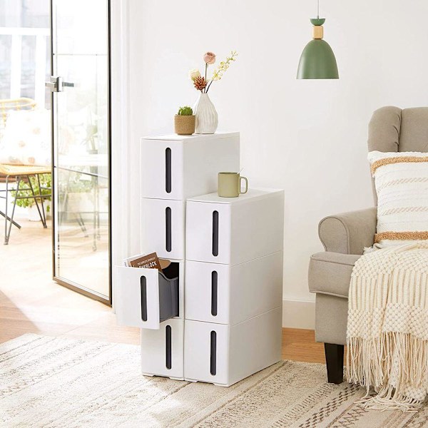 Rootz Niche Hylly - Niche Hylly pyörillä - Niche Hylly pyörillä - Näytön hylly - Kulmahylly - Valkoinen/harmaa - 45 x 17 x 83 cm