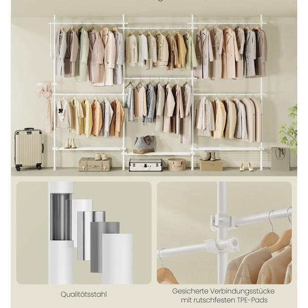 Rootz Klädställ högt i tak - Organizer - Hänggarderob - Stålram - Justerbara mått - 33,5 cm x (240-353)cm x (208-310)cm