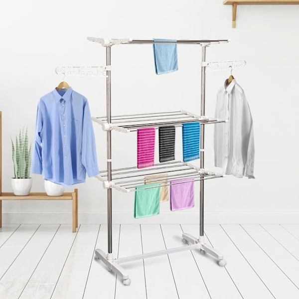 Rootz 3-lags foldbar mobil tøjlufter - Tørretumbler - Tørrestativ - Maksimal alsidighed - Pladsbesparende design - Nem mobilitet - 142L x 55W x 152H c