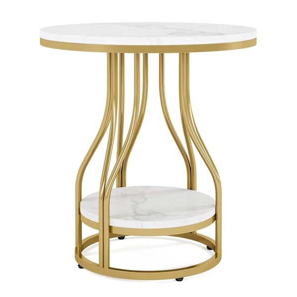 Rootz hvidguld 2-lags rundt sidebord - endebord - natbord - moderne design - 50 cm D x 50 cm B x 59 cm H
