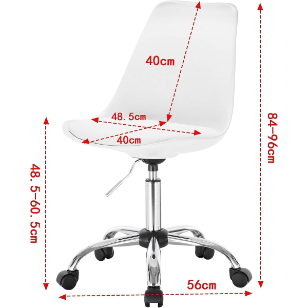 Rootz drejelig kontorstol - Executive Chair - Ergonomisk skrivebordsstol - Komfortabel, Justerbar, Holdbar - Kunstlæder - 48,5 cm x 40 cm x 84-96 cm