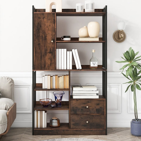 Rootz Industriel Design Bogreol - Vintage Bogreol - Opbevaringsreol - Holdbart stål - 100L x 30W x 173,5H cm