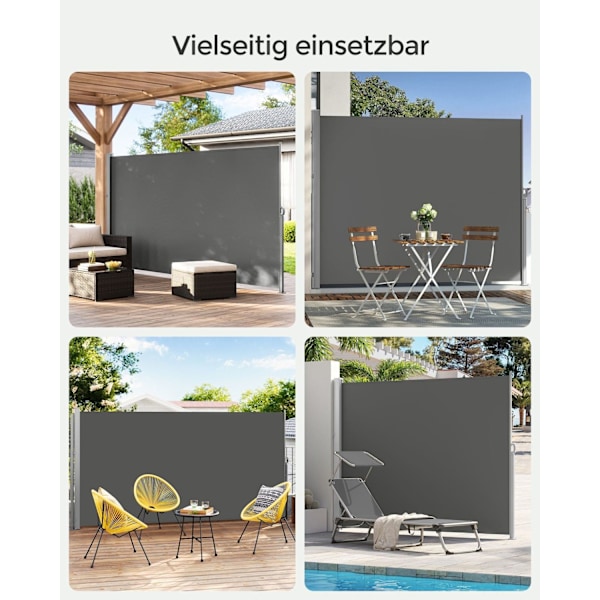 Rootz Sidefortelt - Udendørsskærm - Solskærm - 200x300cm - Antracitfarve - Holdbart stål - UV-resistent - 8,9 kg - 220g/m² polyester