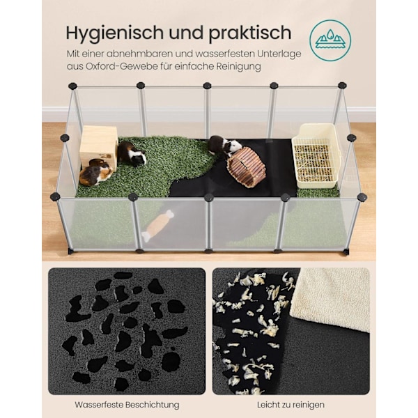 Rootz White Pet Kravegård - Hundeindhegning - Hvalpehegn - PP plastikpaneler - ABS-stik - 125cm x 63cm x 42cm - Oxford Stofpude 124cm x 65cm