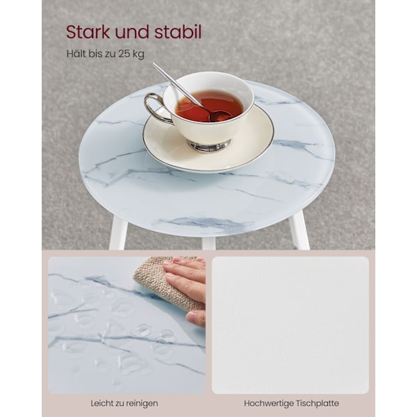 Rootz Marble Vit Runt Sidobord - Spånskiva stål Härdat glas - Liten design - 30 cm d x 55 cm H - Lättvikt - 3,9 kg - 25 kg Kapacitet