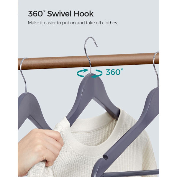 Rootz 20 Pack Harmaa-hopea vaateripustimet - Vaahterapuiset ripustimet - Metalliset koukkuripustimet - Kevyt - Tilaa säästävä - Kestävä - 44,5 cm x 23