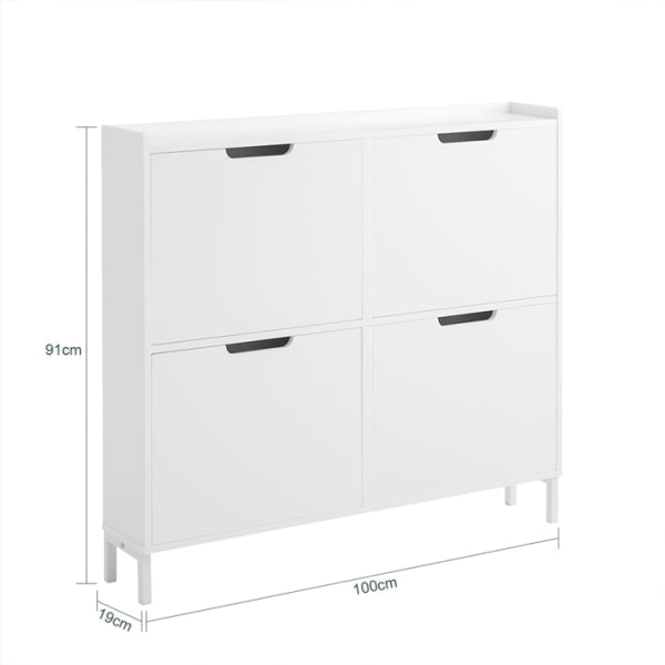 Rootz hvidt skoskab - Skoopbevaring - Skoopbevaring - Design med 4 klapper - Robust konstruktion - Kan monteres på væggen - 100 cm x 91 cm x 19 cm