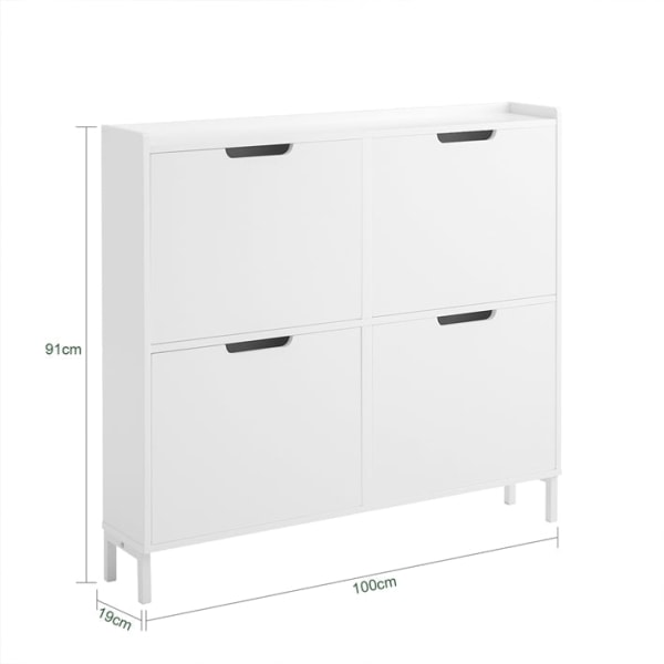 Rootz White Shoe Cabinet - Skoorganisator - Skoförvaring - Design med 4 flikar - Robust konstruktion - Väggmonterbar - 100cm x 91cm x 19cm