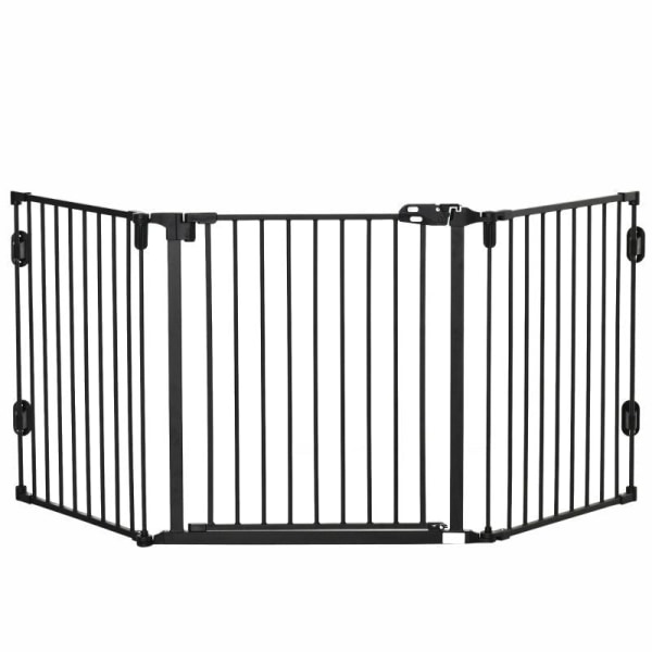 Rootz Dog Barrier - Dørport - Pet Gate - Vinkeljusterbar - Foldbar konfigurationsport med automatisk lukkedør - 3 paneler - Sort - 202,5 x 76 cm