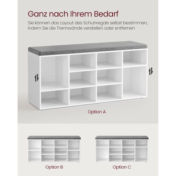Rootz skobænk med opbevaring - Entryway Organizer - Klassisk hvid - Spånplade - Skum - Imiteret linnedbetræk - 30,3 cm x 78,5 cm x 48 cm - 136 kg Max
