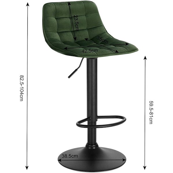 Rootz baarijakkara - Velvet-tasotuoli - Säädettävä baarituoli - Ergonominen muotoilu, kestävä rakenne, Säädettävä korkeus - 42,5 cm x 35 cm, Korkeus: