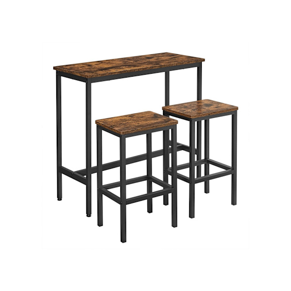 Rootz 3-delt vintage brun-sort barbordsæt - spånpladestål - pubbord - bordhøjdebord - køkkenbord - 100cm x 40cm x 90cm