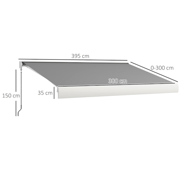 Rootz Markis - El - Manuellt utdragbar - Väggfästen - Hel kassett - Fjärrkontroll - Aluminiumram - Polyester - ljusgrå - 395L x 300W cm