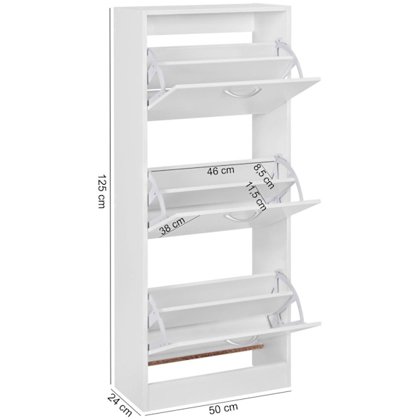 Rootz skåp med 3 fack för fliken skokartong 125 cm Skoställ för 18 par skor Dresser sko tipper modern