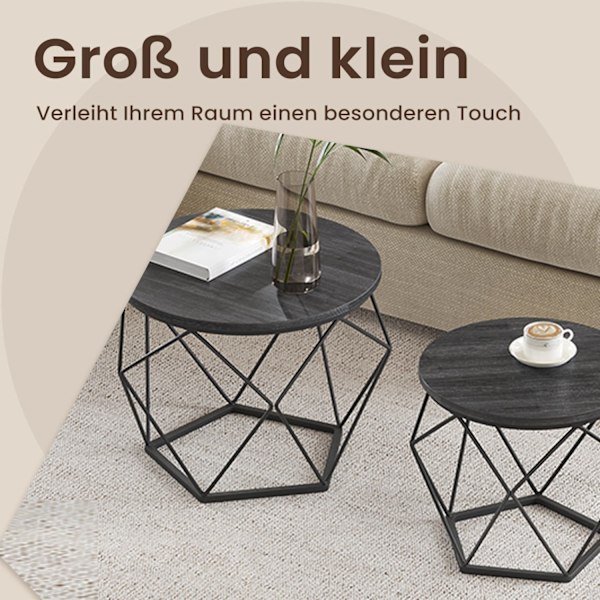 Rootz 2 Sæt runde sofabord - Stue Bord - Sideborde - Stilfuldt design - 50 cm x 40 cm og 40 cm x 36 cm