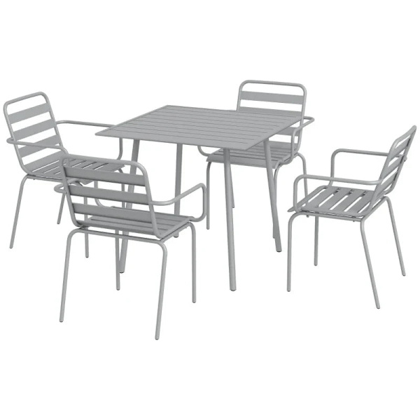 Rootz Trädgårdsmöbler Set - 5-delat - Utemöbler - Väderbeständig - Modern Design - Matbord+matstolar - Stål - Ljusgrå - 80 x 80 x 74 cm